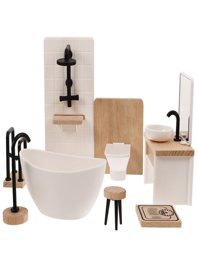 JOINPAYA 1set Dollhouse Bathroom Set: Dollhouse Bathroom Furniture Accessories 1 12 Scale Mini Shower Room AdornmentsSink Scale Shower Toilet Bathtub Stool for Doll Accessories - Image 1